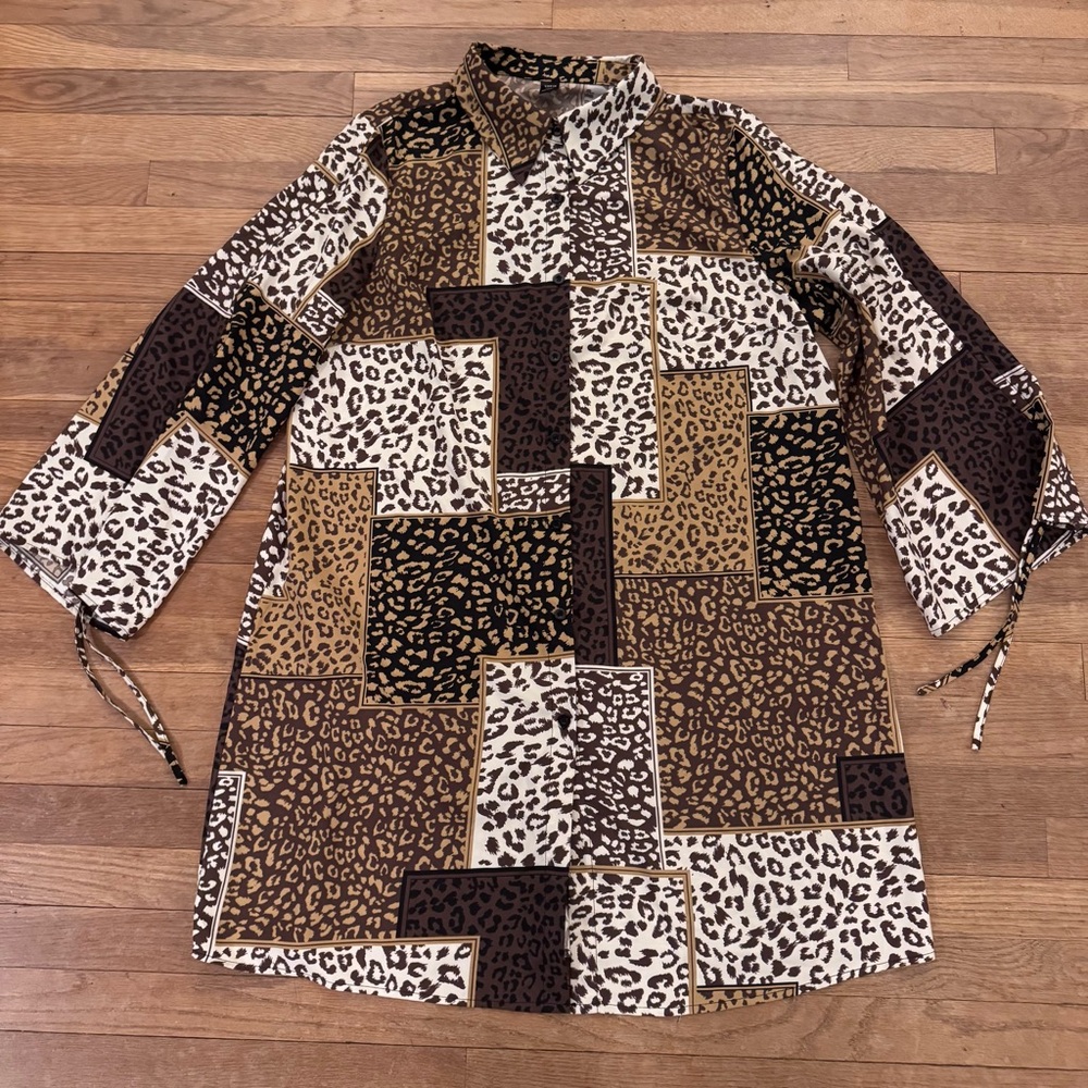 SHEIN  animal print button-down tunic blouse knee length dress size XL
 b71
